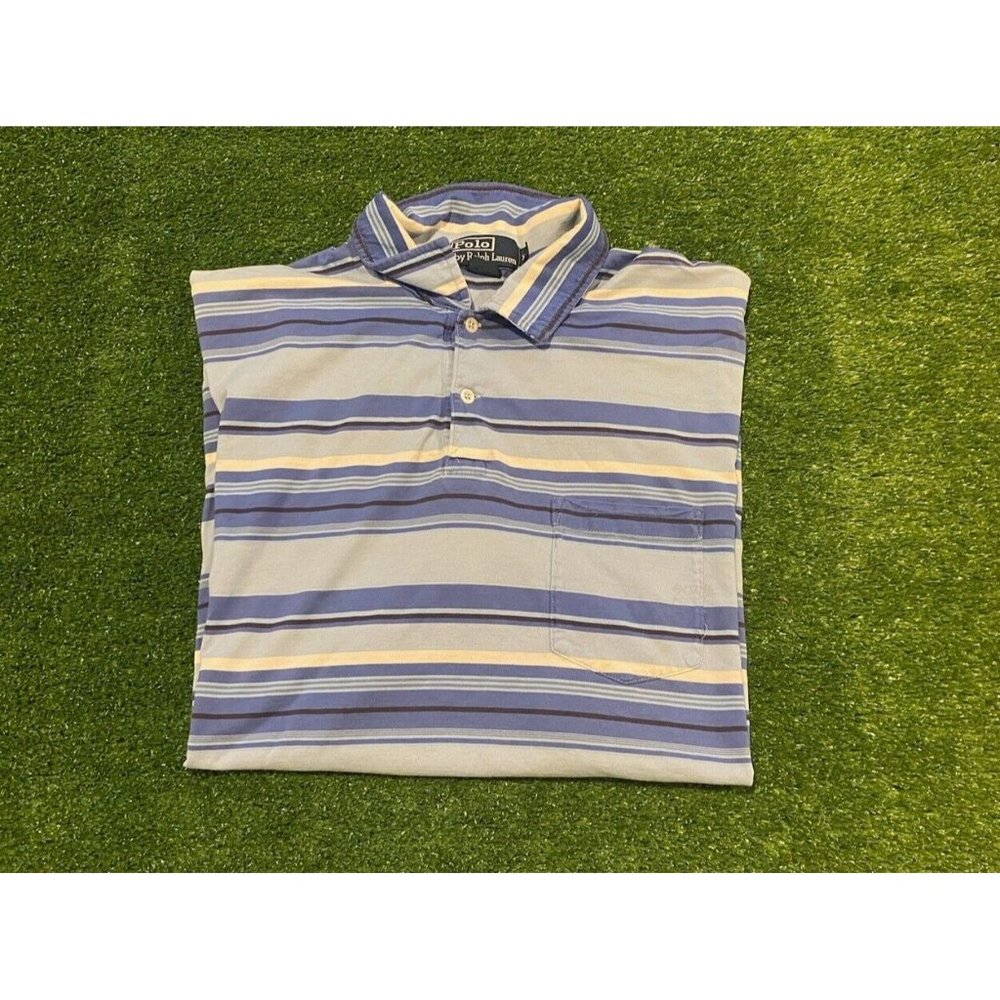 Vintage Polo Ralph Lauren golf shirt large striped blue mens adult little pony